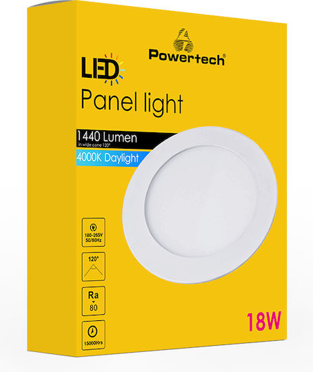 Powertech Vertieft LED-Panel 18W 22 cm