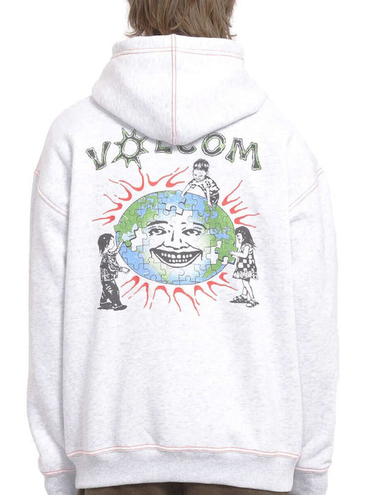 Volcom Herren Sweatshirt mit Kapuze und Taschen white