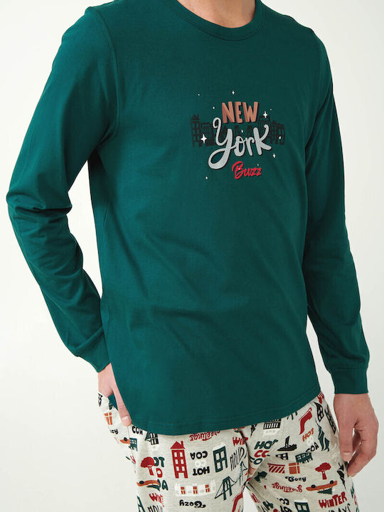 Vamp Ανδρική Πυτζάμα Βαμβακερή Σχέδιο New York Buzz Green Sea Moss Vamp Ανδρική Πυτζάμα Βαμβακερή Σχέδιο New York Buzz Green Sea Moss