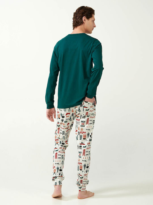 Vamp Ανδρική Πυτζάμα Βαμβακερή Σχέδιο New York Buzz Green Sea Moss
