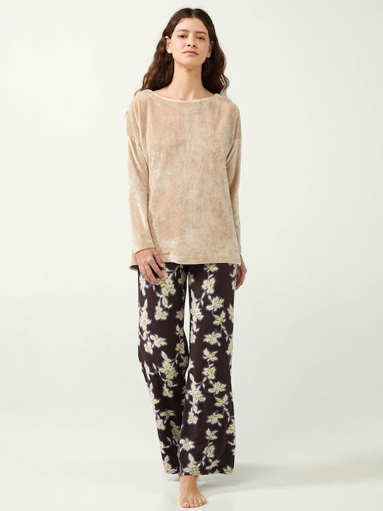 Vamp Winter Women's Pyjama Set Velvet CAFE