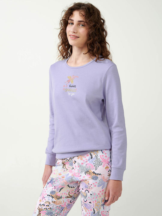 Vamp Winter Damen Pyjama-Set Baumwolle Lavender