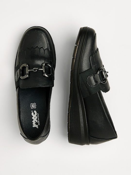 Leder Damen Loafers in Schwarz Farbe