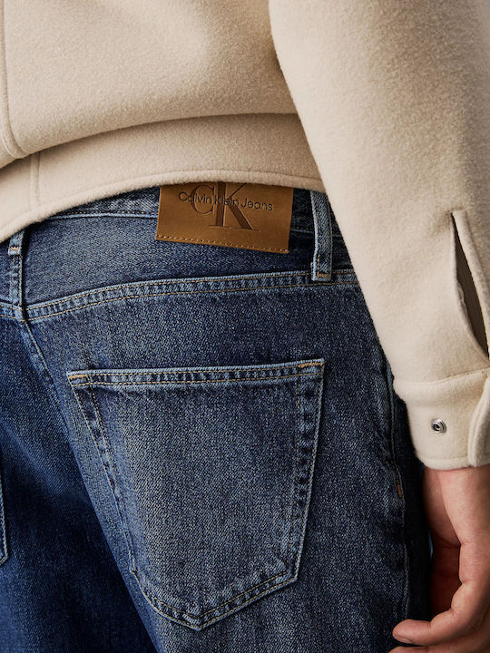 Men's Cropped Jeans Pants with Relaxed Fit Dark Denim