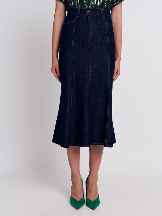 Forel Denim Pencil Maxi Skirt in Blue color