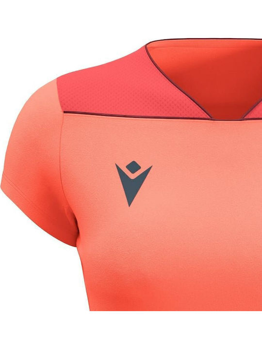 Women's Athletic Blouse Short Sleeve with V Neckline Neon Coral, Anthracite