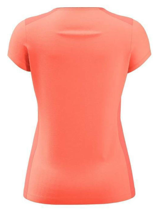 Women's Athletic Blouse Short Sleeve with V Neckline Neon Coral, Anthracite