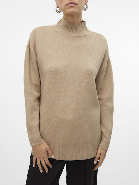 Damen Langarm Pullover Rollkragen Brown