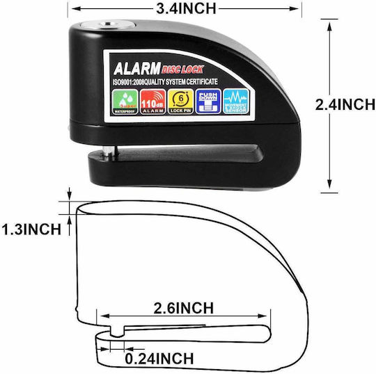 Motorcycle Disc Brake Lock with Alarm & 6mm Pin