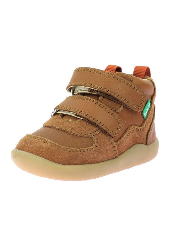 Leather Kids Boots with Velcro Brown
