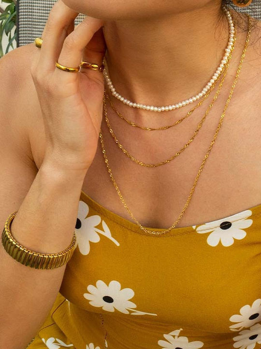 Theodora's Jewellery Αλυσίδα Λαιμού Στριφτή από Ατσάλι Επιχρυσωμένη Λεπτή Πάχους 1.8mm