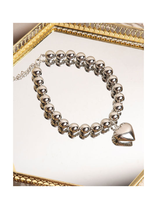 Necklace with Metal Beads and Detachable Silver Heart