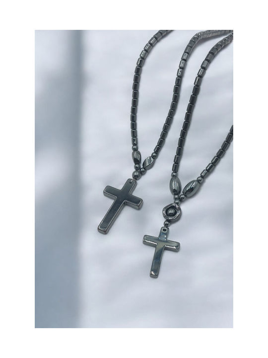 Elastic Hematite Cross Necklace