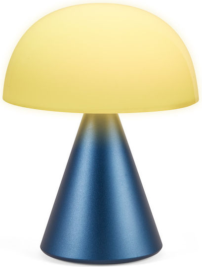 Lexon Metall Tischlampe LED mit Weiß Schirm und Blau Basis