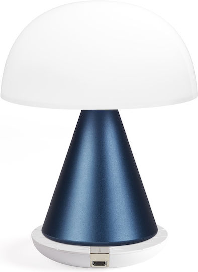 Lexon Metall Tischlampe LED mit Weiß Schirm und Blau Basis