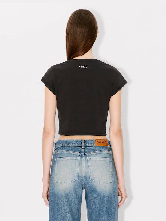 Kenzo Damen Crop T-shirt Blumen Schwarz