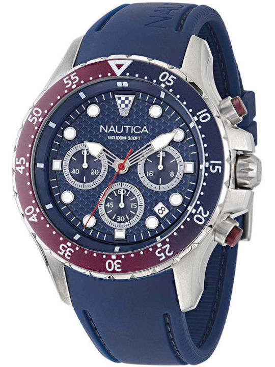 Nautica Ανδρικό Ρολόι 44mm Χρονογράφος Μπαταρίας με Ασημί Μεταλλικό Μπρασελέ
