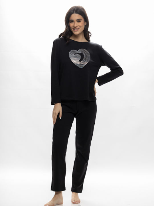 Galaxy Winter Women's Pyjama Set Cotton Black