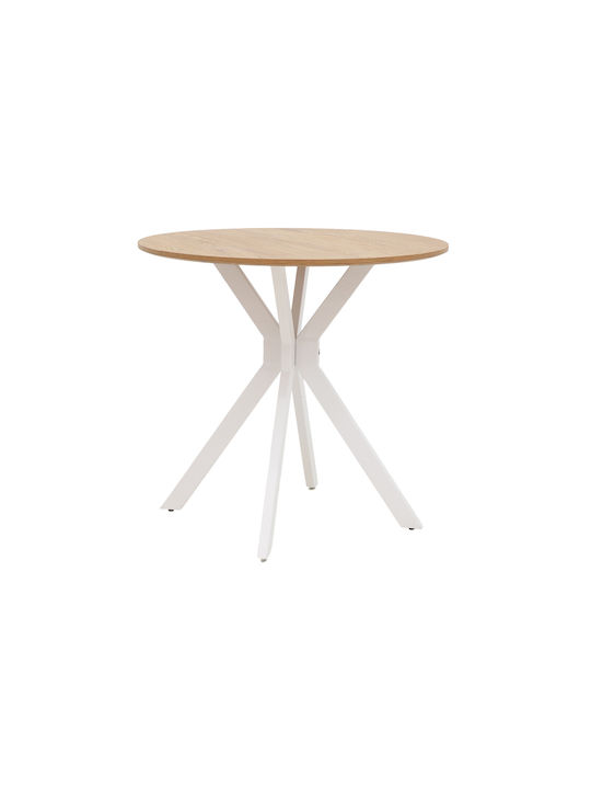Xuson Round Table Dining Room Wooden with Metal Frame Natural, White 80x80x75cm