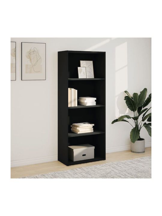 Bookcase Black Velvet-Black Metal 60x30x152cm