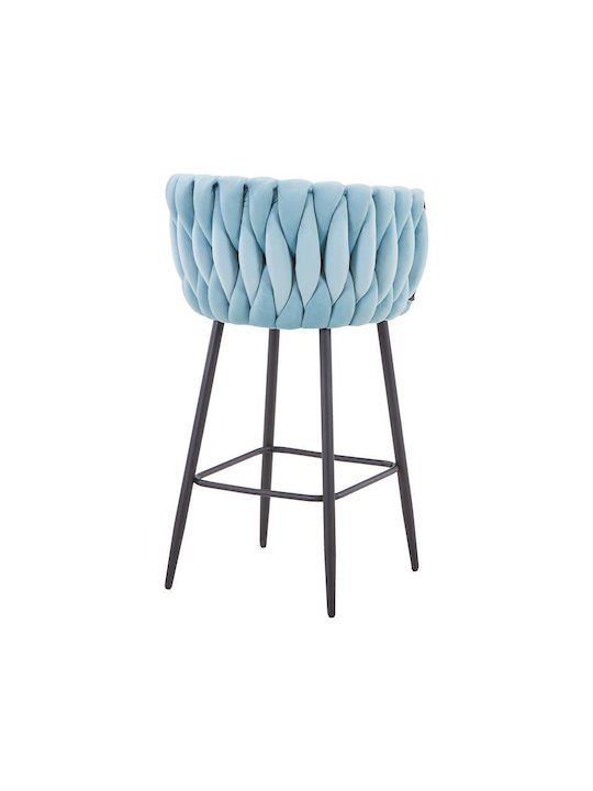 Stool Bar with Backrest Metallic Vivian Sky blue-velvet 57x50x100cm