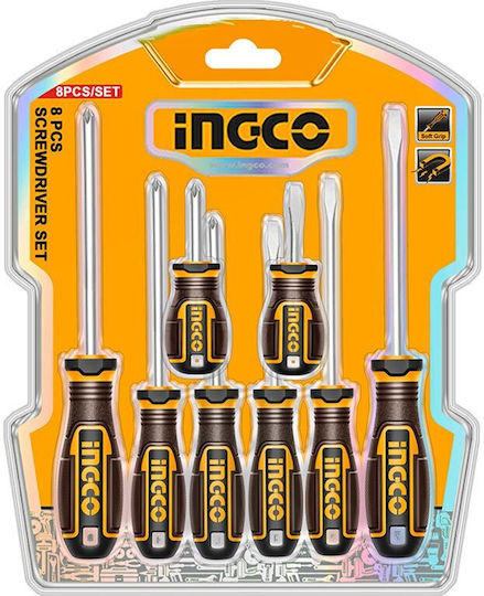 Ingco Set 8 Magnetic Screwdrivers with 8 Interchangeable Tips