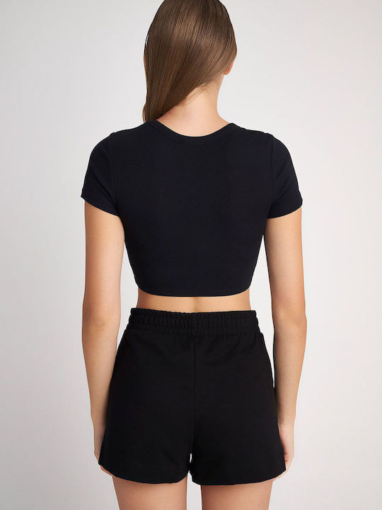 SugarFree Damen Crop Top Baumwolle Kurzarm Black