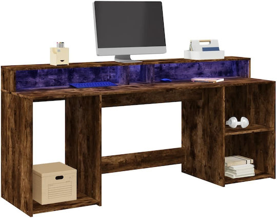 Vidaxl Schreibtisch mit LED Rauchige Eiche 200x55x91cm Holzwerkstoff 1 Stück Braun