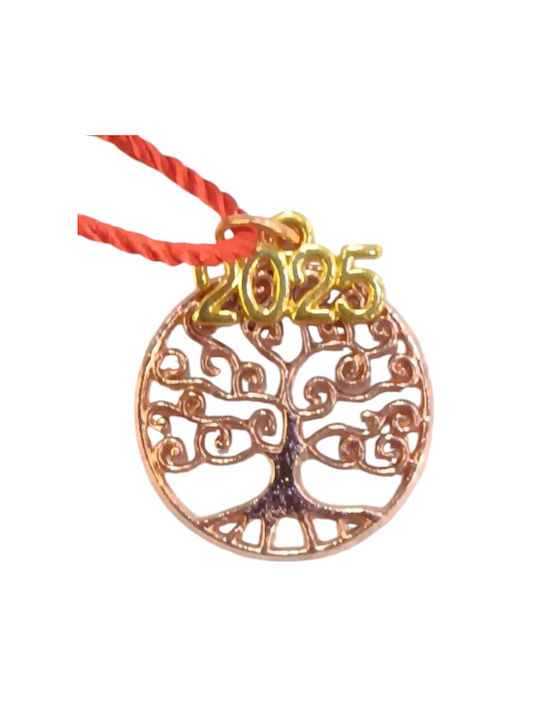 Handmade Lucky Charm 2025 Pink Gold Tassel Tree of Life 3x3cm Gf1007