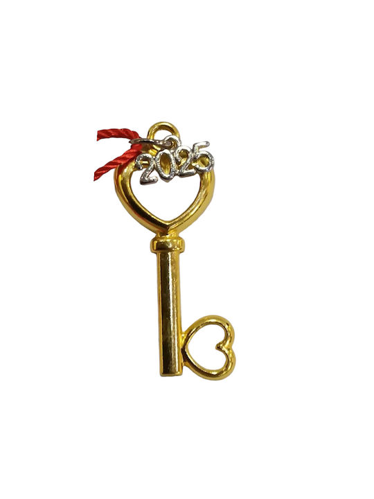 Handmade Lucky Charm 2025 Tassel Gold Key Heart 2x5cm Gf1002