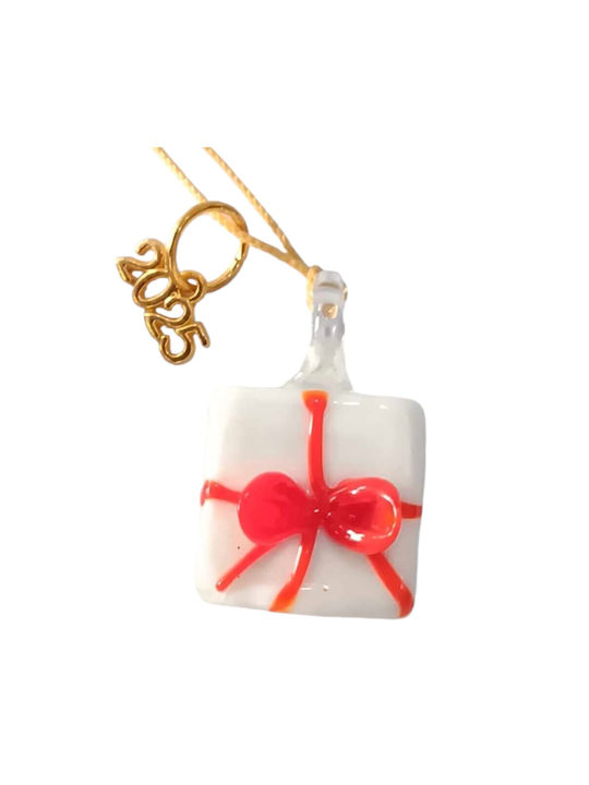 Handmade Lucky Charm 2025 White Glass Tassel Gift 2.5x3.5cm Gf1011