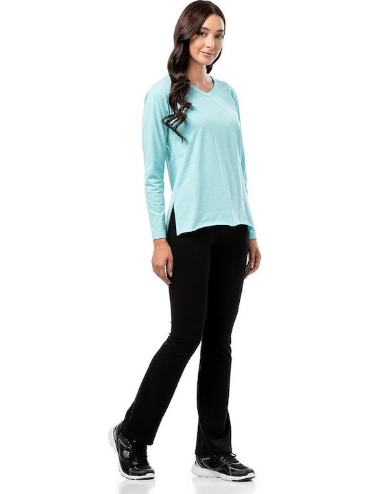 Women's Athletic Blouse Long Sleeve with V Neckline Light Blue