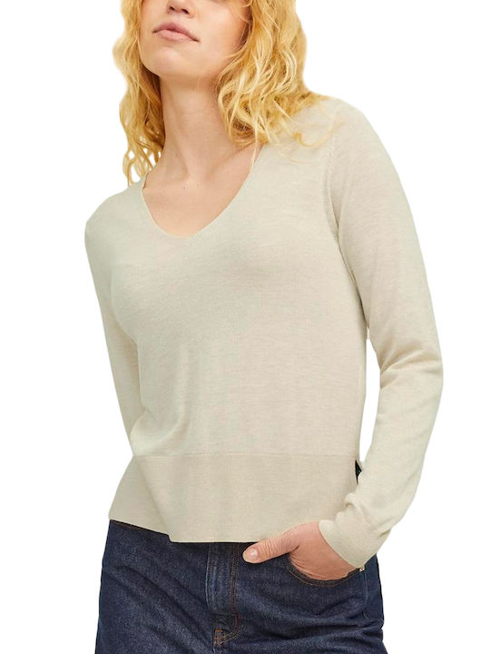 Jack & Jones Women's Long Sleeve Sweater with V Neckline Ecru