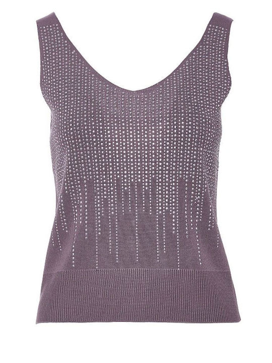Women's Blouse Sleeveless with V Neckline Amethyst Purple