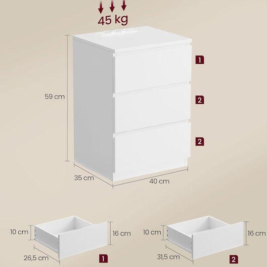 Κομοδίνο Ξύλινο Λευκό 40x35x59cm