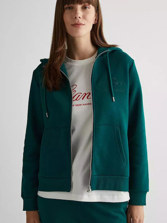 Gant Women's Hooded Fleece Cardigan green