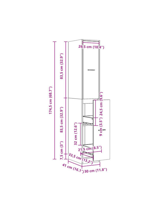 Bodenstehender Schrank Coffee 30x41x174.5cm