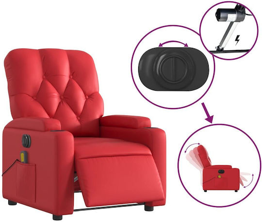 Fotoliu Relax Masaj cu Puf din Piele Ecologică Roșu 74x86.5x93.5cm