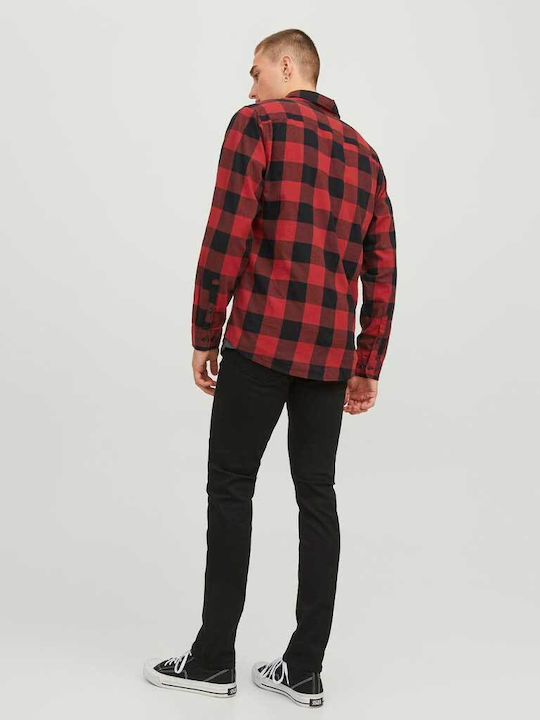 Jack & Jones Men's Shirt Long Sleeve Cotton Checked Red/Black