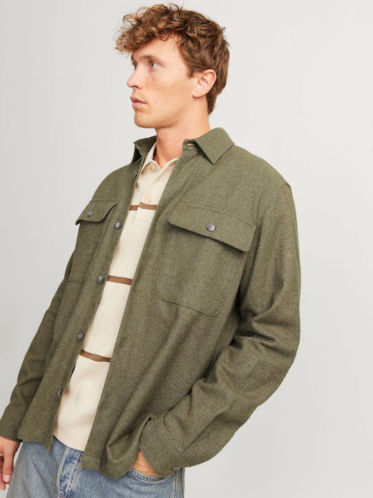 Jack & Jones Men's Shirt Overshirt Long Sleeve Cotton Olive Night