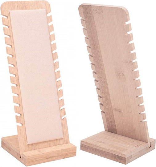 Wooden Rectangular Necklace Stand with 12 Slots Beige