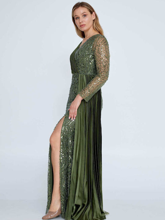 RichgirlBoudoir Maxi Evening Dress with Sheer Khaki