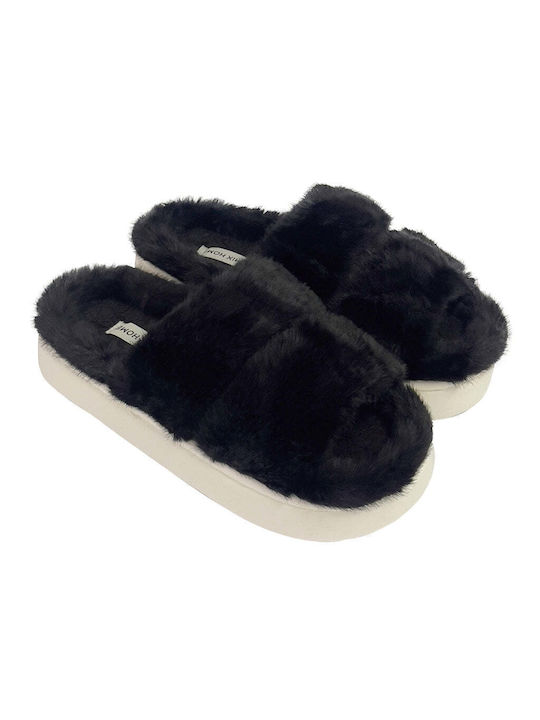 Ustyle Winter Women's Slippers with fur in Brown color