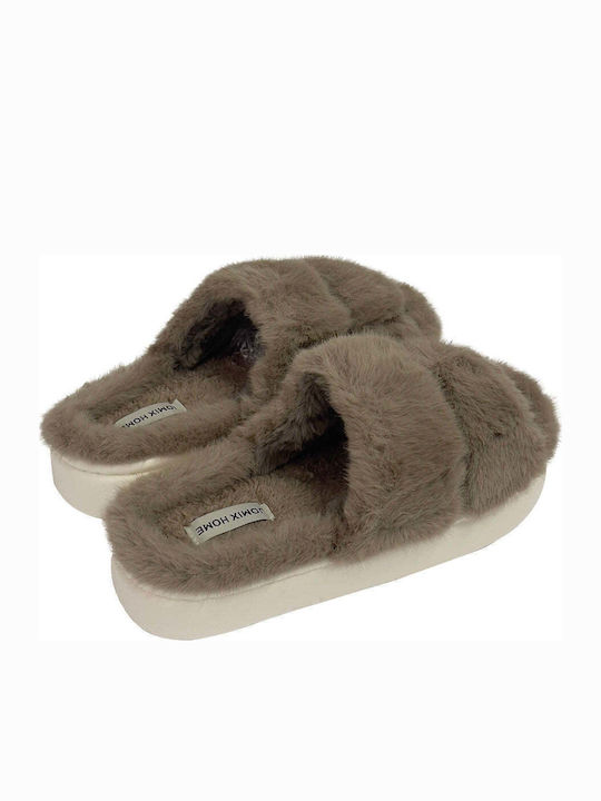 Winter Damen Hausschuhe mit Fell Braun