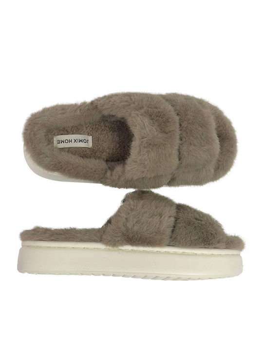 Winter Damen Hausschuhe mit Fell Braun