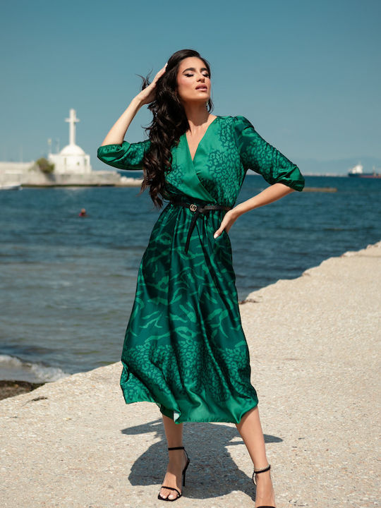 RichgirlBoudoir Rochii de vară pentru femei Midi Rochie de Seară Satin Înfășurați Green