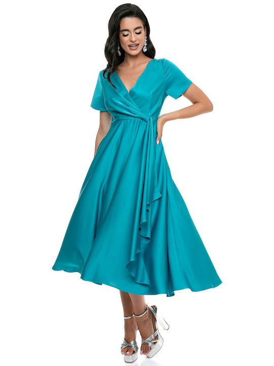 RichgirlBoudoir Midi Abendkleid Satin Wickel Hellblau