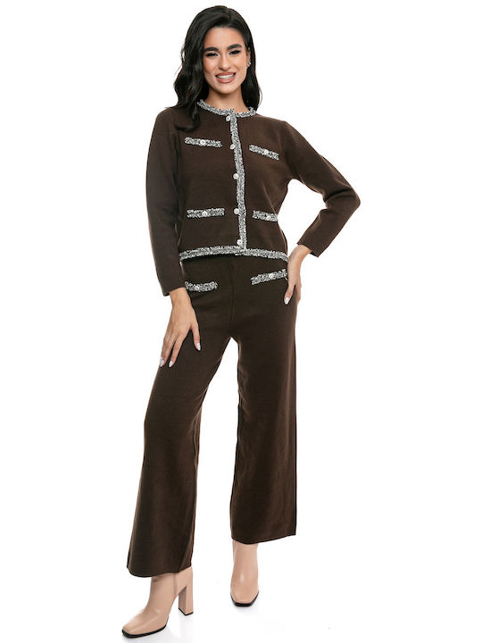 RichgirlBoudoir Women's Brown Set with High-waisted Trousers