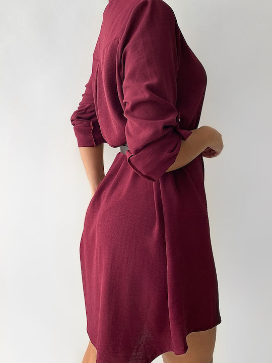 Erida Bordeaux Asymmetrisches Kleid mit Gürtel