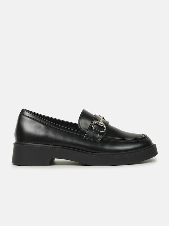 InShoes Leather Women's Loafers in Black Color